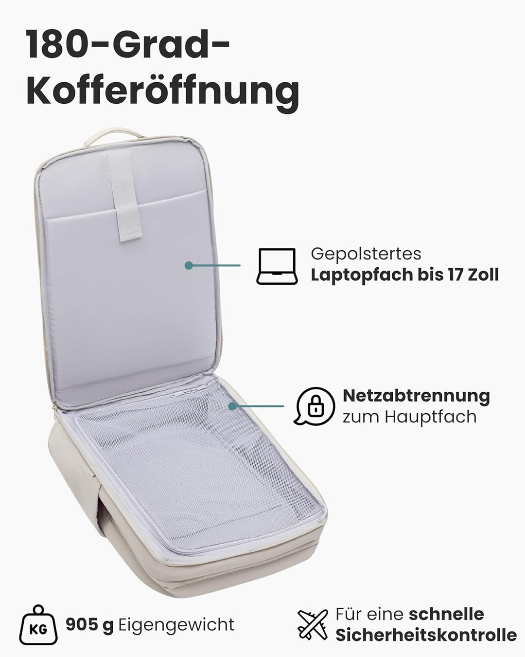 LARKSON Business Laptop Rucksack Herren Beige - Bjarne - Grosser Arbeitsrucksack mit 17 Zoll Laptopf