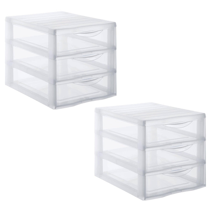 SUNDIS Orgamix, 2er-set schubladenboxen aus Kunststoff, 3 transparente Schubladen für A4-Papier, Höh