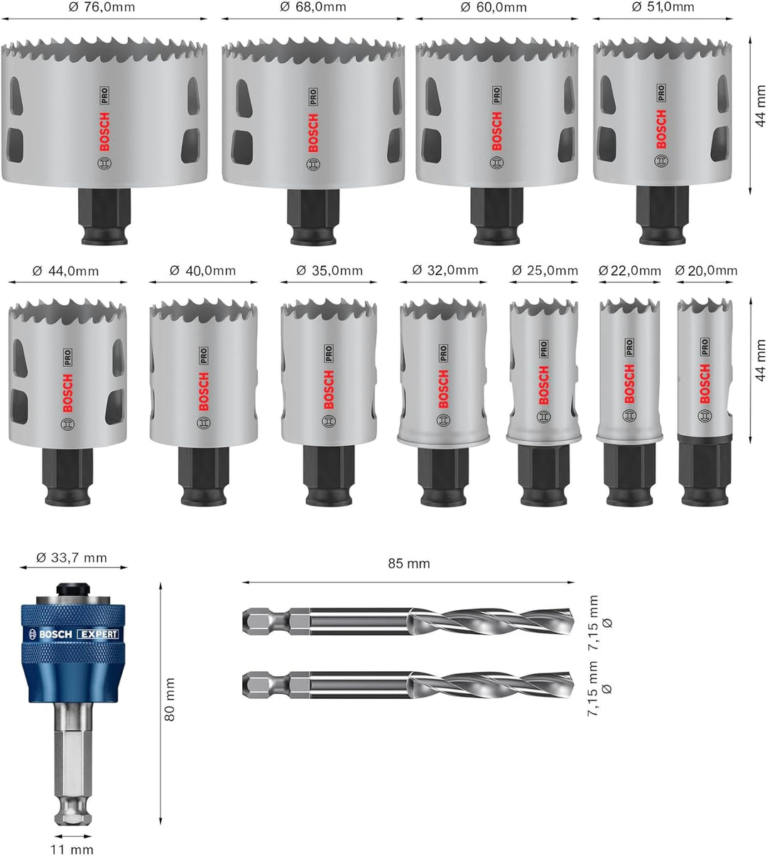 Bosch 14x PRO Multi Material Power Change Plus Lochsäge-Set – Transparentes Etui (für Weichholz, Tro