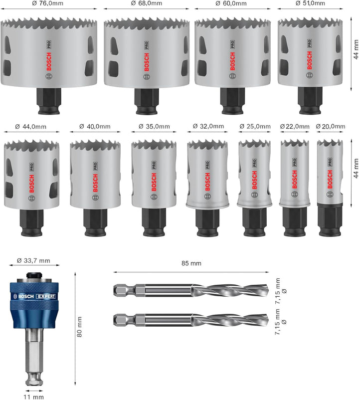Bosch 14x PRO Multi Material Power Change Plus Lochsäge-Set – Transparentes Etui (für Weichholz, Tro