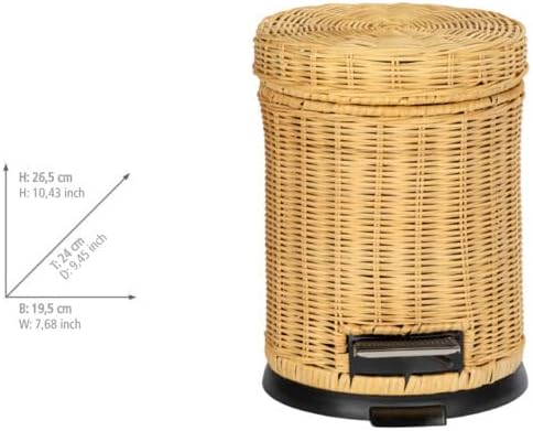 WENKO Kosmetik Treteimer Manila 3 Liter, aus echtem Rattan, Badezimmer-Mülleimer mit Absenkautomatik