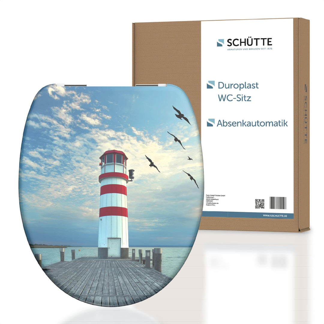 SCHÜTTE WC-Sitz LEUCHTTURM mit Absenkautomatik aus Duroplast, hochwertiger Toilettendeckel mit 175kg