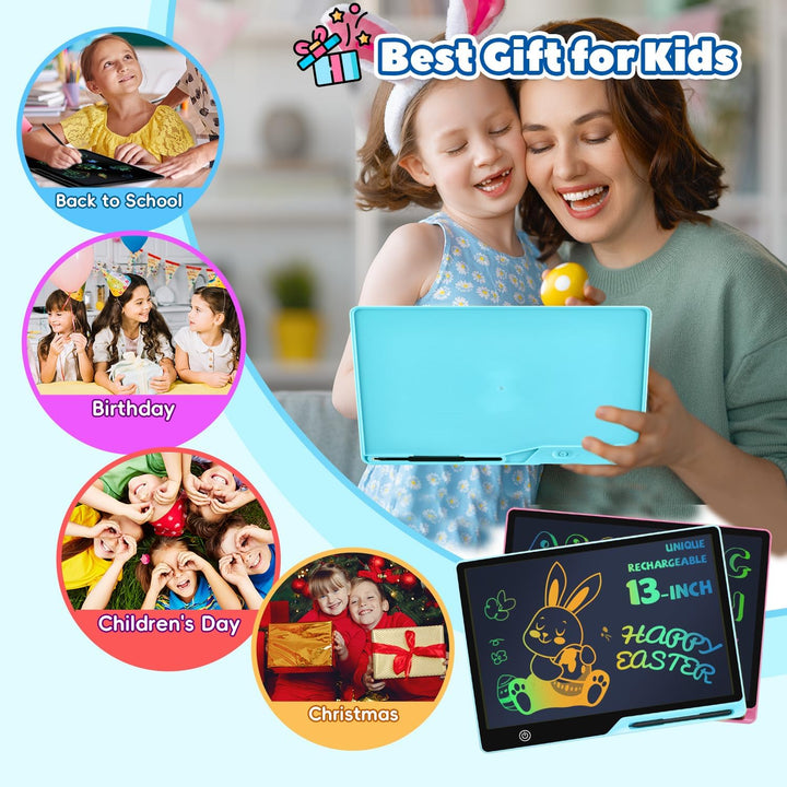 Kinayue LCD Schreibtafel Kinder Wiederaufladbare 13 Zoll Maltafel Zaubertafel Blau,Umweltfreundlich