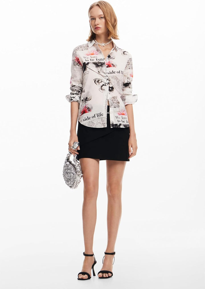 Desigual Damen Gewebtes Damenhemd, Langärmelig Shirt (1er Pack) M Weiss, M Weiß