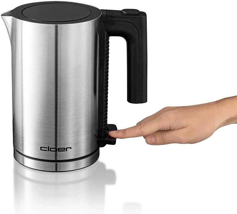 Cloer 4990 David, Wasserkocher, 1960 W, Einhandbedienung, 0,8 Liter, mattierter Edelstahlbehälter, T