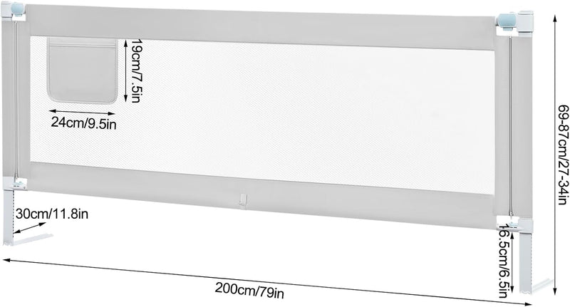 WOLTU Bettgitter, 200 cm Bettschutzgitter für Kinder Baby, Rausfallschutz Bett Boxspringbett Kinderb