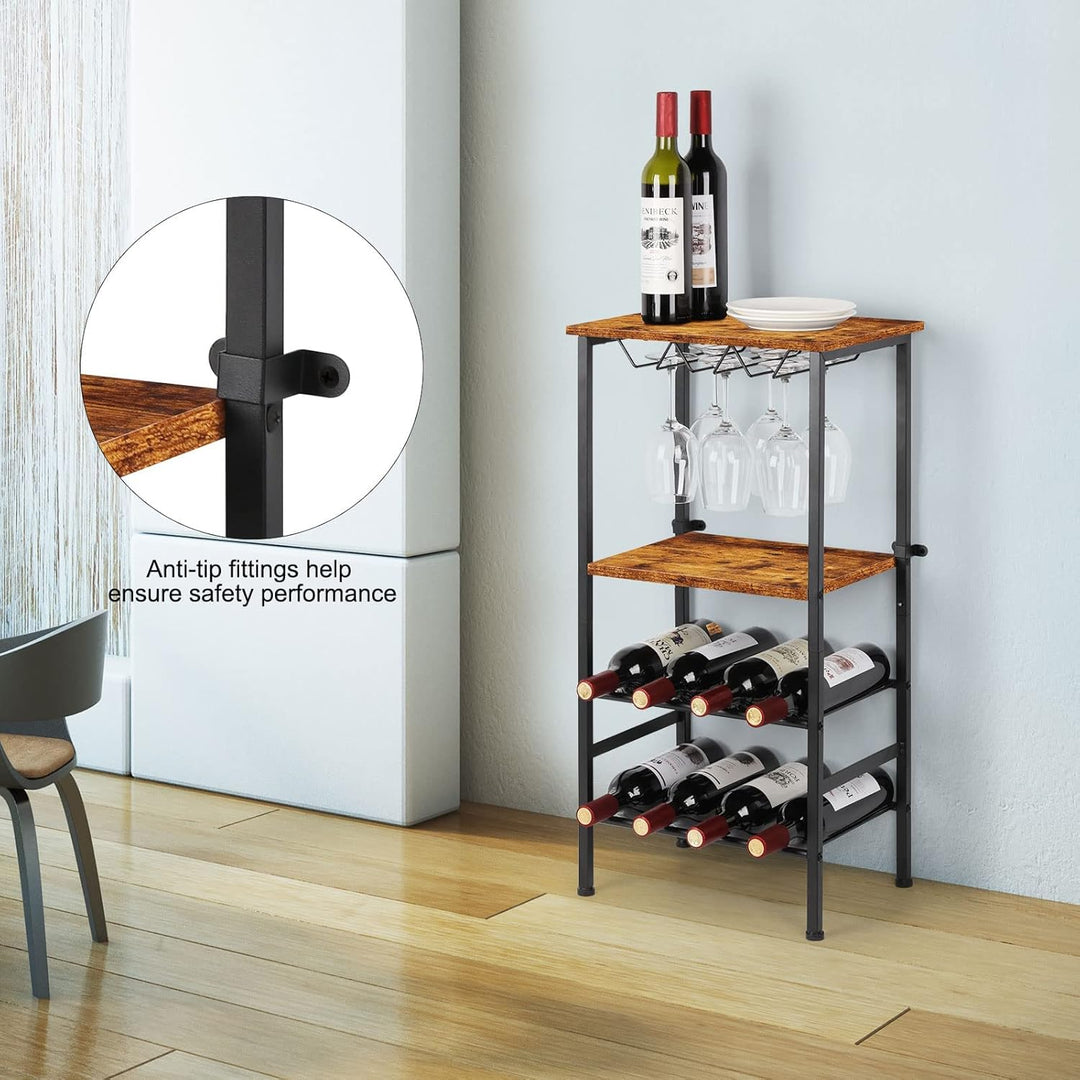 CADUKE Freistehendes Weinregal mit Weinglashalter, Barschrank mit Tischplatte, Flaschenregal für 8 F