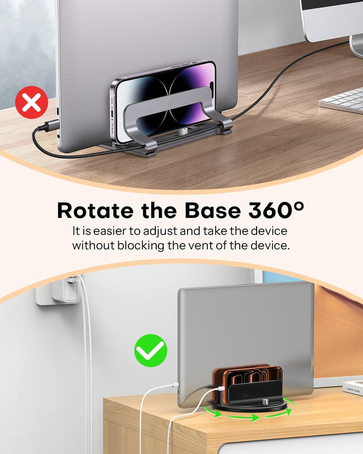OMOTON 360° Drehbarer Vertikaler Laptop Ständer, 2 Slot Aluminium Laptop Halter mit Taktilem klick,