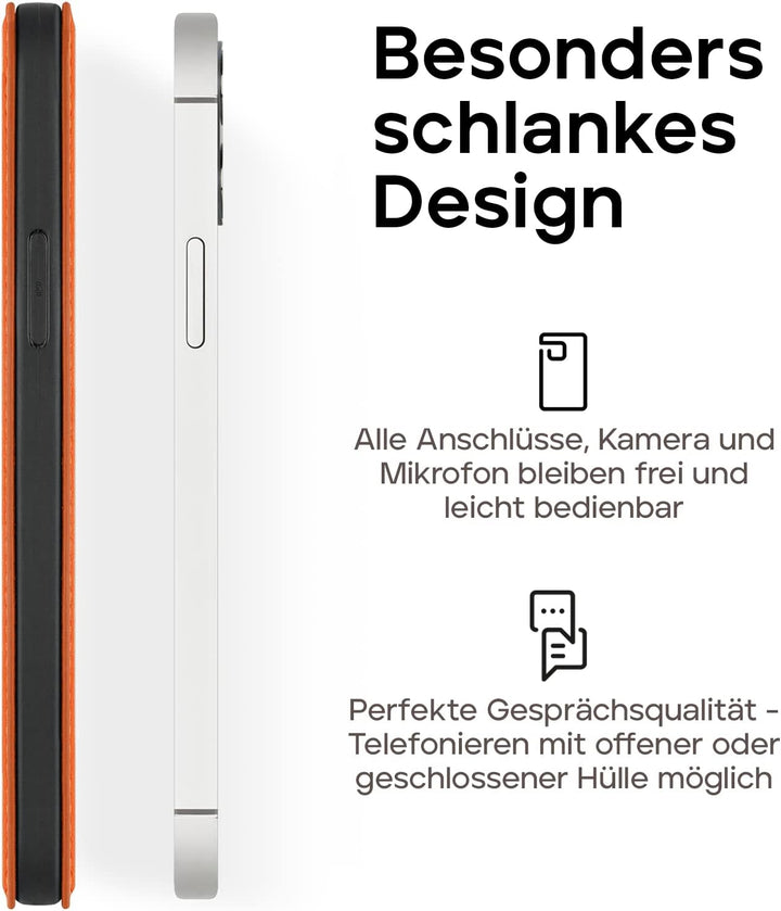 WIIUKA Hülle für iPhone 13 Pro Max, Deutsches Premium Leder, mit Kartenfach, extra Dünn, Handyhülle