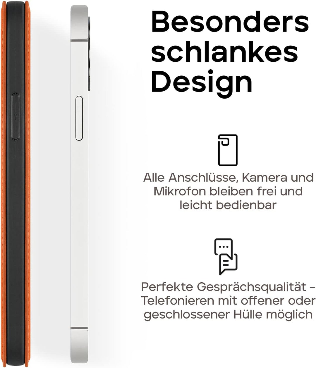 WIIUKA Hülle für iPhone 12/12 Pro Lederhülle, Deutsches Premium Leder, mit Kartenfach, extra Dünn, H