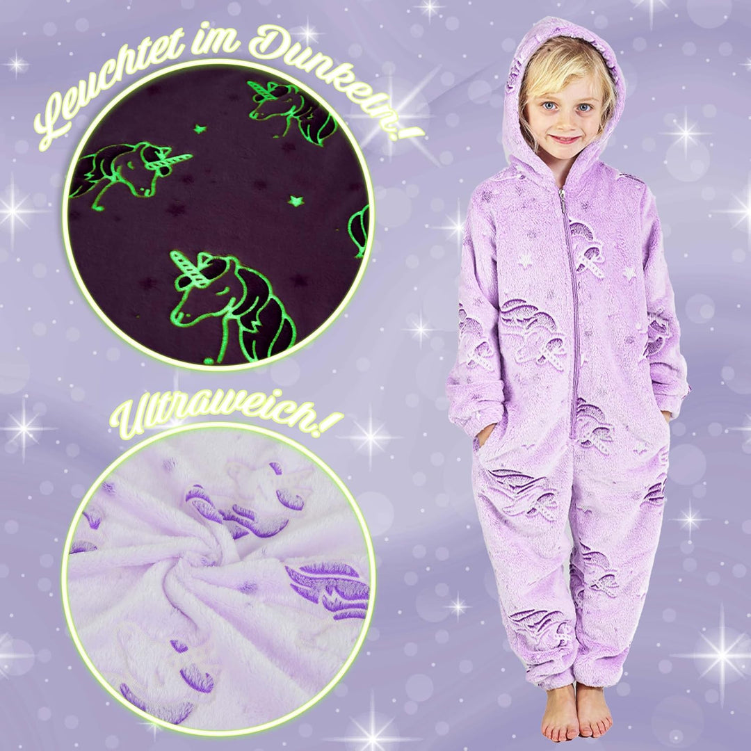 Jumpsuit Kinder Einteiler Fleece Overall Onesie Kinder Mädchen Jungen 4-14 Jahre, Lila