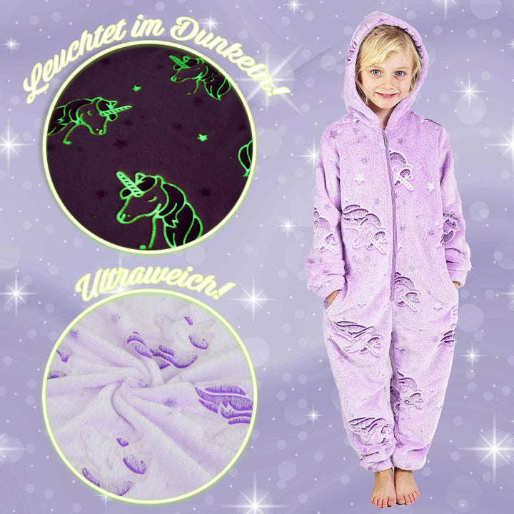 Jumpsuit Kinder Einteiler Fleece Overall Onesie Kinder Mädchen Jungen 4-14 Jahre, Lila