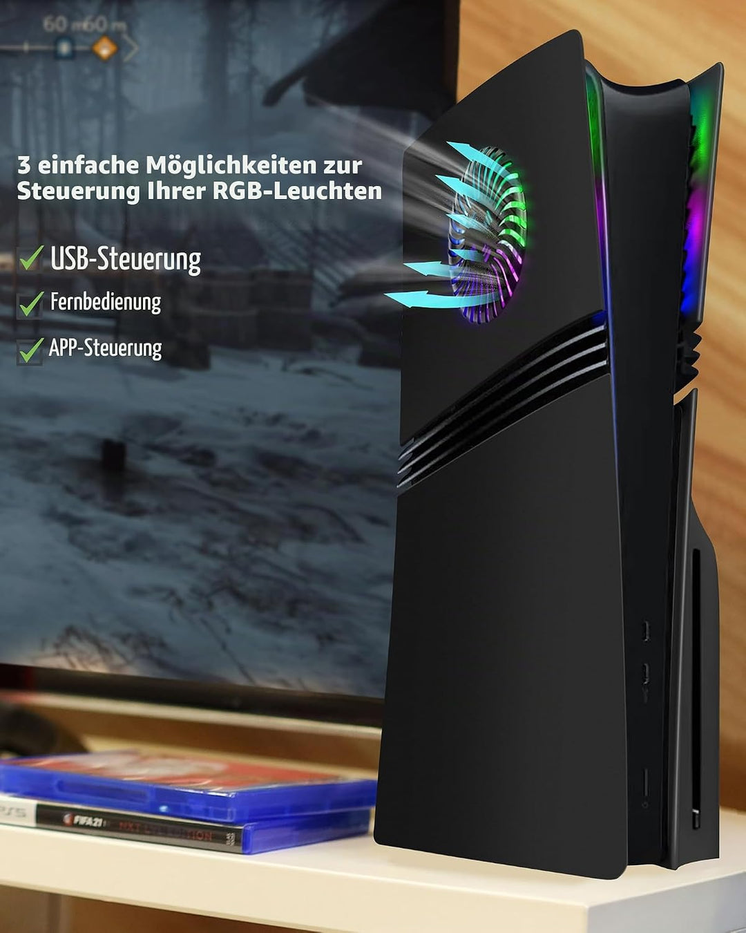 Joso Frontblende für PS5 Pro Disc Edition, Kratzfeste, staubdichte Ersatzhülle mit RGB-Ring, Abdecku