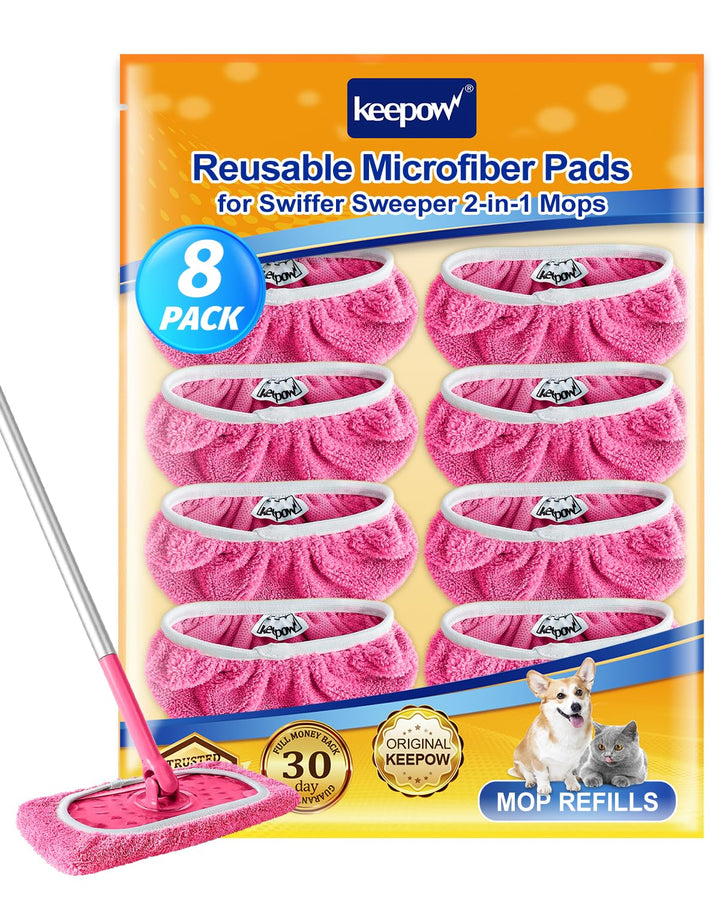 KEEPOW 8 Stück Mikrofaser Tücher für Swiffer Bodenwischer, Nass & Trocken, Wiederverwendbare für Swi