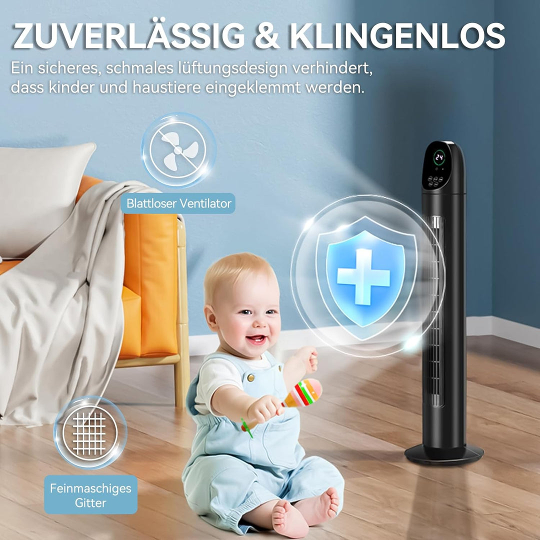LEADZM Turmventilator mit Fernbedienung,Schwenkbarer Turm 87 cm,Säulenventilator leiser Schlafmodus,