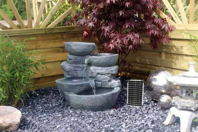 Solar Gartenbrunnen Cascades mit Beleuchtung Springbrunnen Wasserfall Balkonbrunnen Terrassenbrunnen