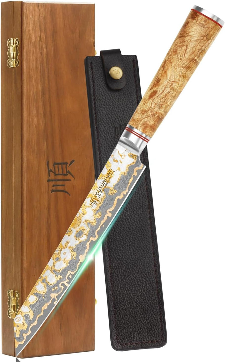YOUSUNLONG Sujihiki Slicing-Messer,205mm Sashimi-Sushi-Messer,Handgefertigter Kupfer-Damaszener-Stah