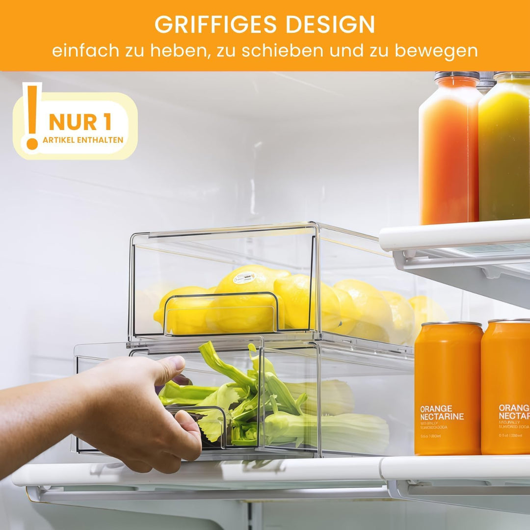 Kühlschrank Organizer Schublade 1 Stück Gross - Klare Stapelbare Aufbewahrung für Küche, Kühlschrank
