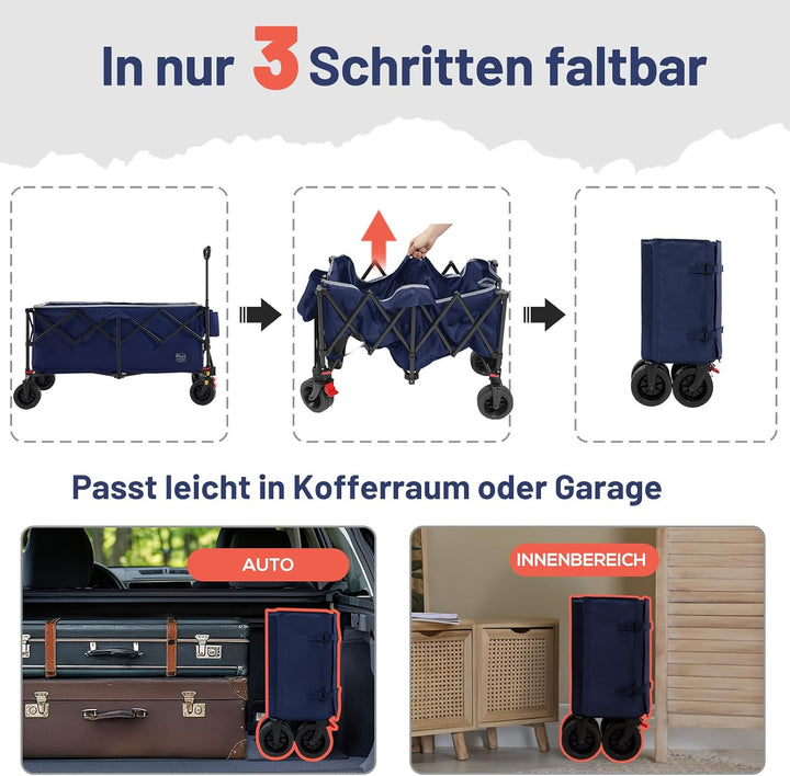 TIMBER RIDGE Faltbarer Bollerwagen 300L Klappbarer Strandwagen 150kg Traglast Campingwagen All-Terra
