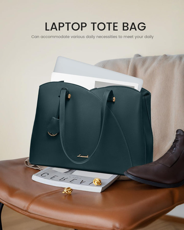 LOVEVOOK Shopper Damen Gross, 15,6 Zoll Laptoptasche Handtasche Arbeitstasche Bürotasche, PU Leder H