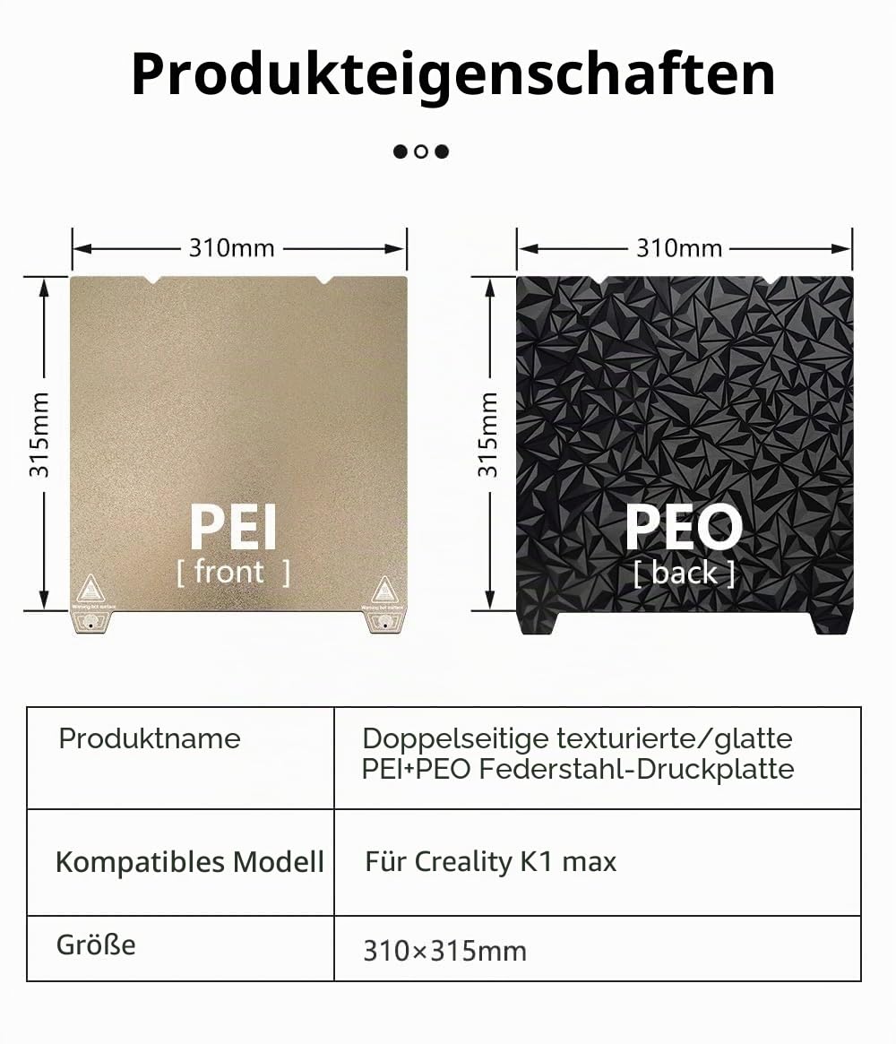 Tofelf K1 Max Bauplatten-Bett-Set, 315 x 310 mm, Federstahl-Druckbett, strukturierte PEI-Oberfläche