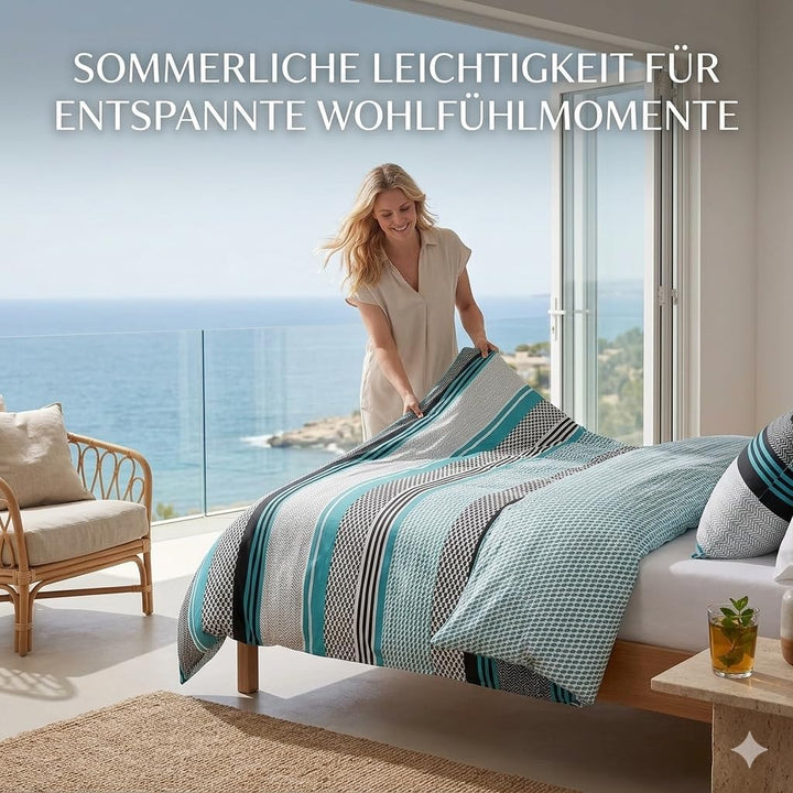 Sentidos Bettwäsche-Set 2-teilig Renforcé Baumwolle 135x 200 cm mit Reissverschluss Bett-Bezug, 80x8