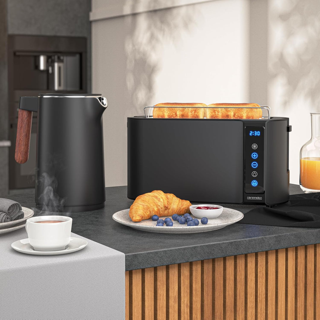 Arendo - Wasserkocher Toaster SET - Edelstahl - Wasserkocher mit Temrpatureinstellung - 45-100 Grad