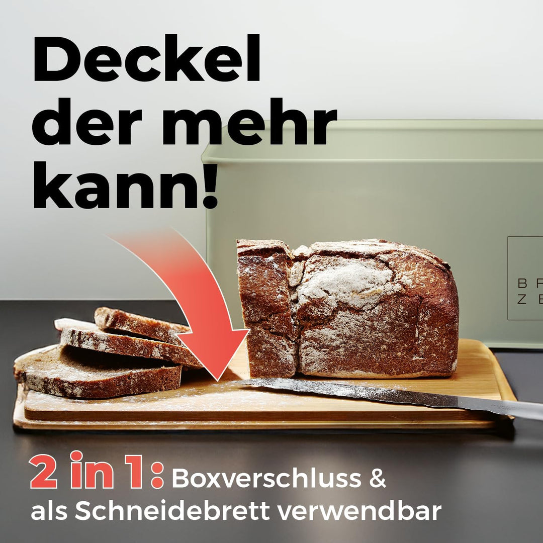 Lumaland Cuisine Brotkasten | Brotdose aus Metall mit Bambus Deckel | Brotbox rechteckig 30,5 x 23,5