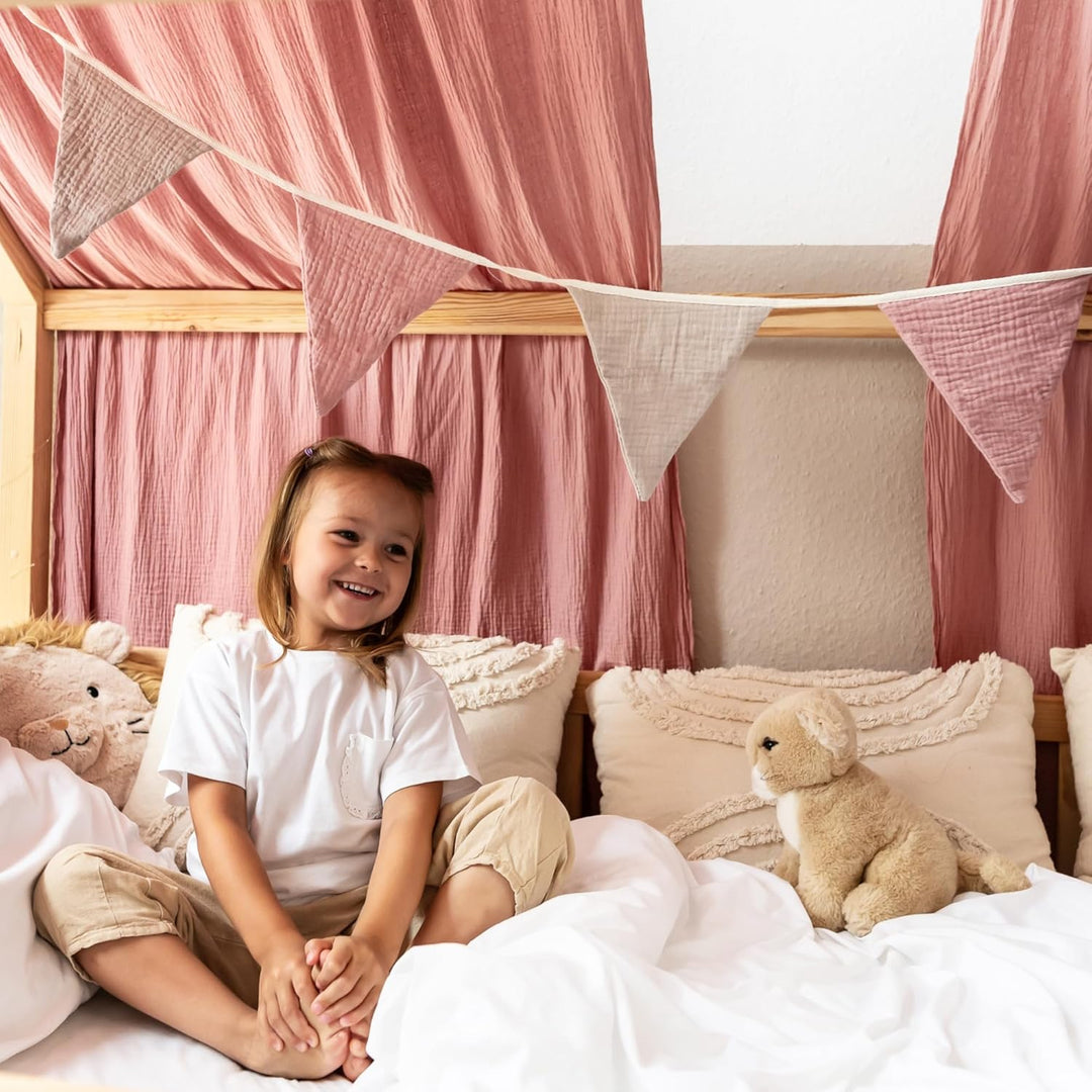 lilimaus Wimpelkette Stoff [Rosa & Beige] - Wimpelkette Kinderzimmer - 100% Baumwolle Handmade Girla