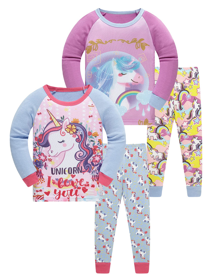 SOIBEEN Mädchen Pyjamas Set Pyjamas 100% Baumwolle PJs Langarm Kurzarm Nachtwäsche 2-12 Jahre 3d Ein