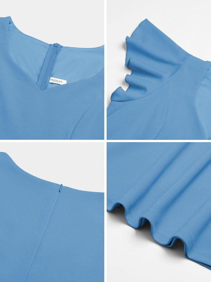Missufe Damen Cocktailkleid Elegant Vintage Minikleid Kurz A-Linie Herzausschnitt Kleider Hellblau S
