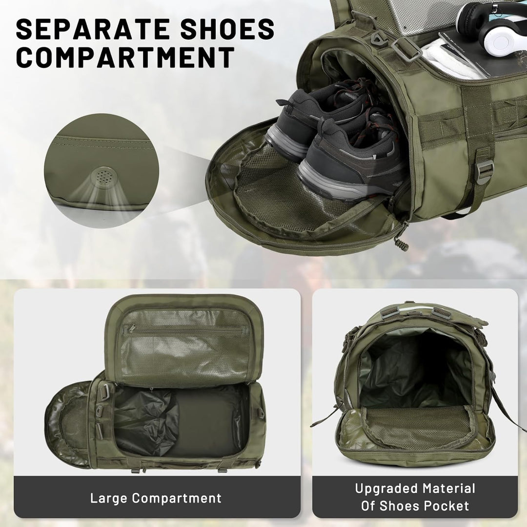MIER Grosse Sporttasche wasserdicht Sportrucksack mit Schuhfach umwandelbar in Rucksack, 45L/60L/90L