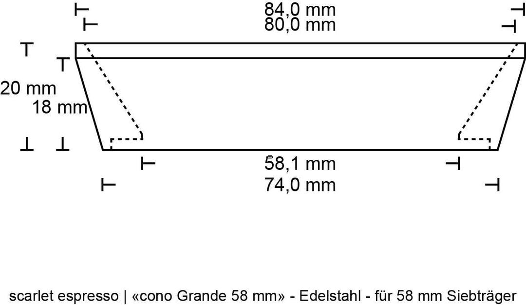 scarlet espresso | Präzisions-Trichter »Barista Cono Grande 58 mm« aus Edelstahl für Siebträger, Dos