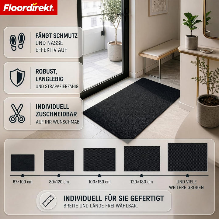 Floordirekt Schmutzfangmatte Grau 80x750cm Hong Kong Pro – rutschfeste Sauberlaufmatte mit TPE-Rücke