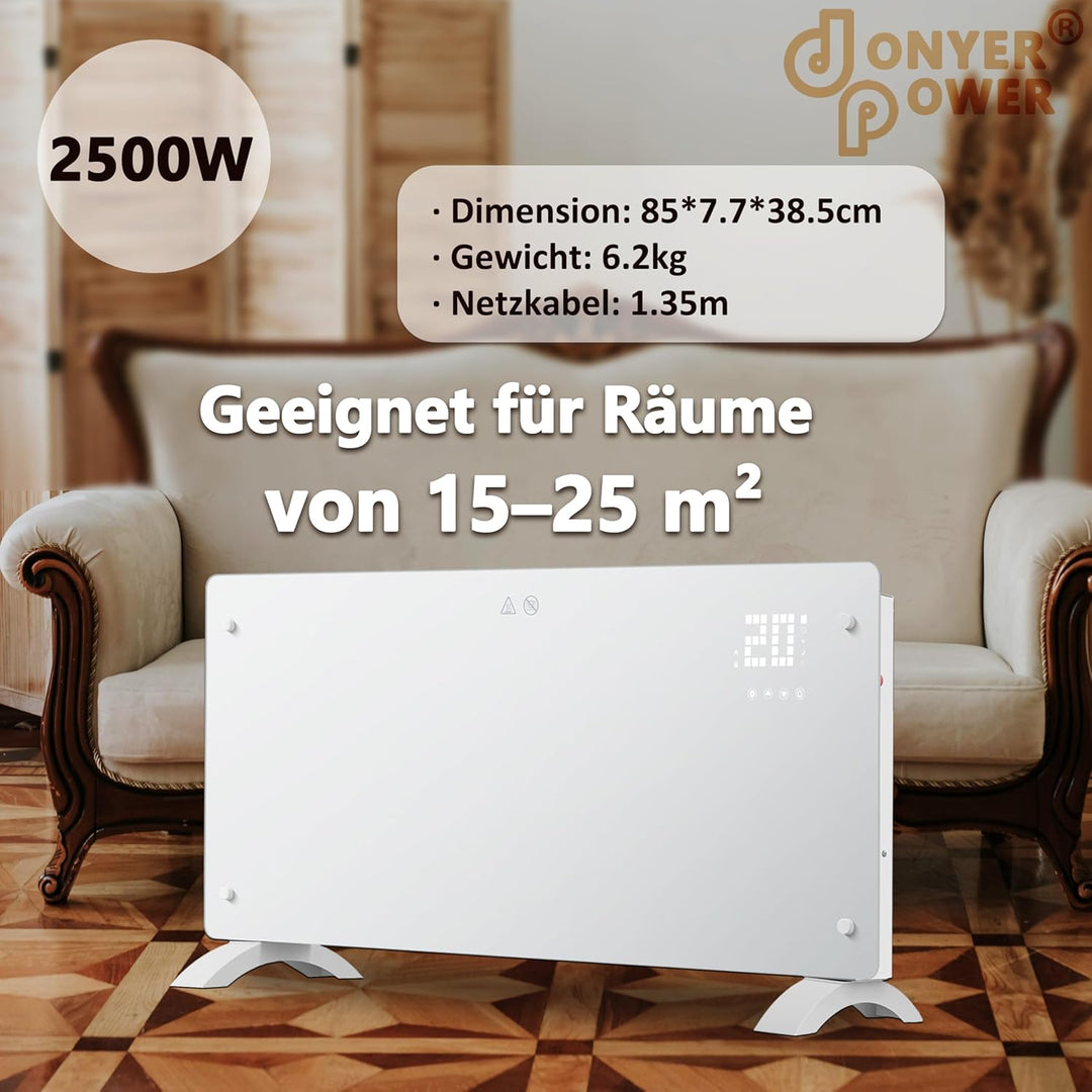DONYER POWER 2500W Konvektor-Heizung, ultra-dünne Wandmontage oder freistehend, 24H Timer-Fernbedien