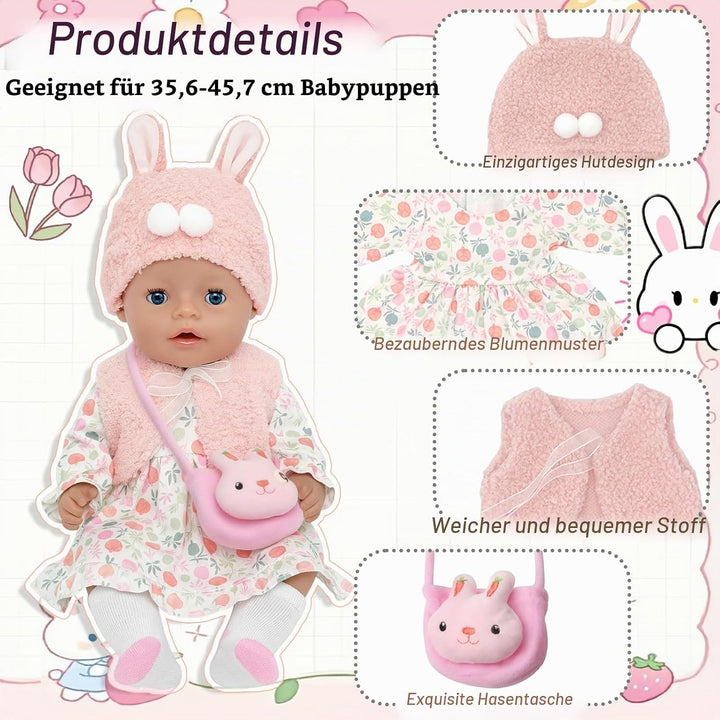 6 Stück Puppenkleidungsset für 35-43cm Babypuppen Süsse 14-17 Zoll Puppenoutfits mit Kleid Weste Plü