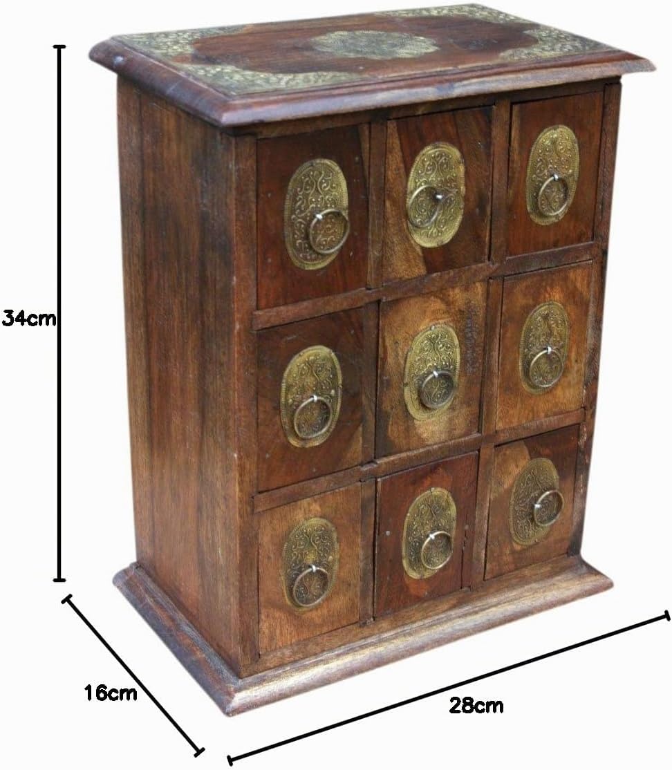 GURU SHOP Schubfachschränkchen, Apothekerschränkchen, Schmuck Schränkchen - Modell 6, Braun, 34x28x1
