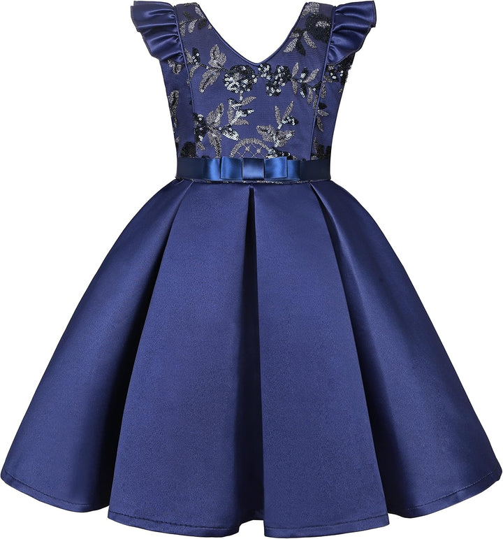 BUNNY LULU Mädchen Kleid mit schräger Schulter, Brautjungfer, Hochzeit, Prinzessin, Kinder, Schleife