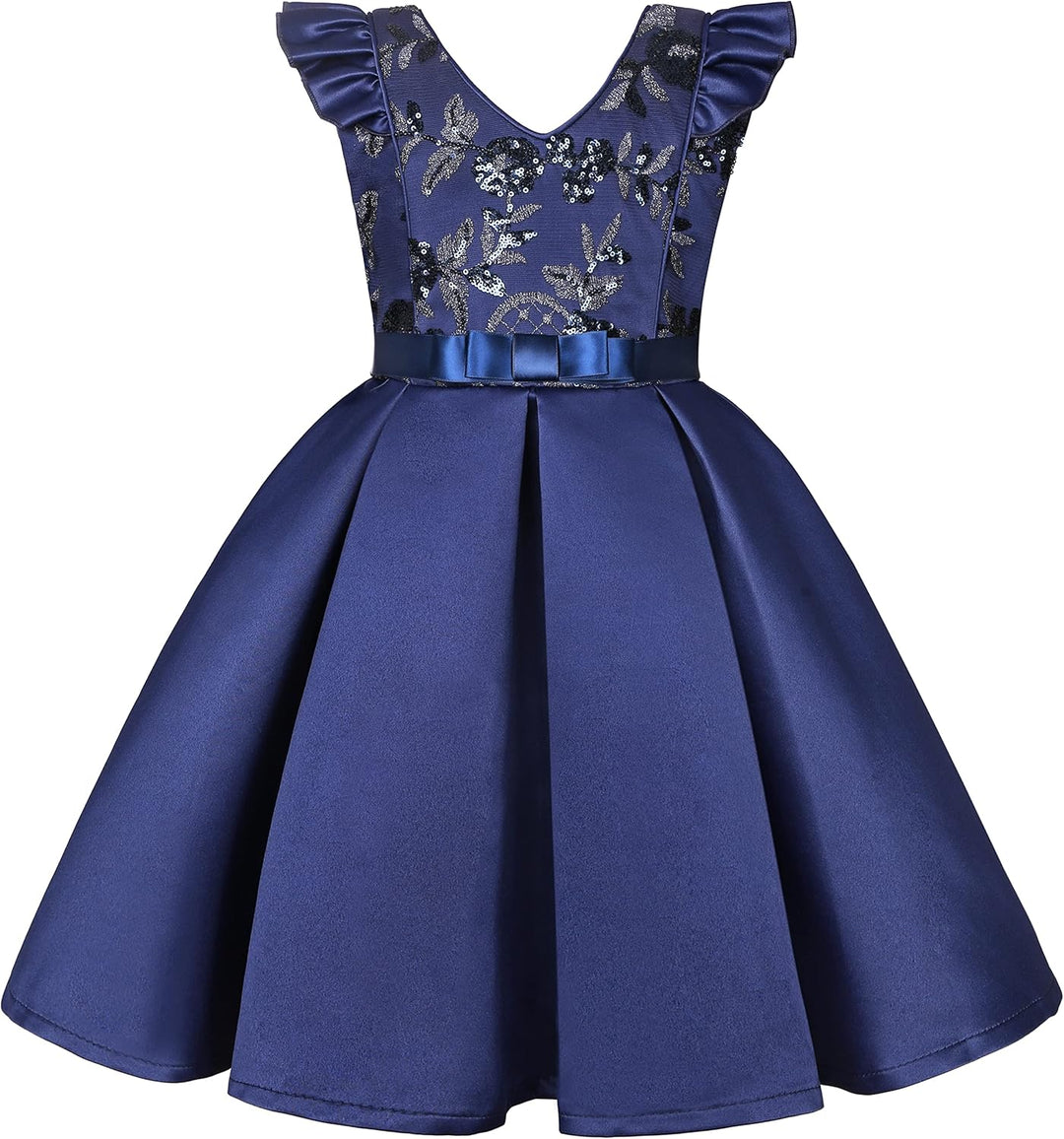 BUNNY LULU Mädchen Kleid mit schräger Schulter, Brautjungfer, Hochzeit, Prinzessin, Kinder, Schleife