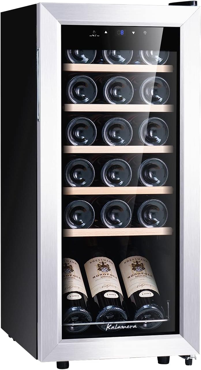 Kalamera Weinkühlschrank, 18 Flaschen 51 Liter Weinkühlschrank klein mit Kompressor, 5-18°C Kühlzone