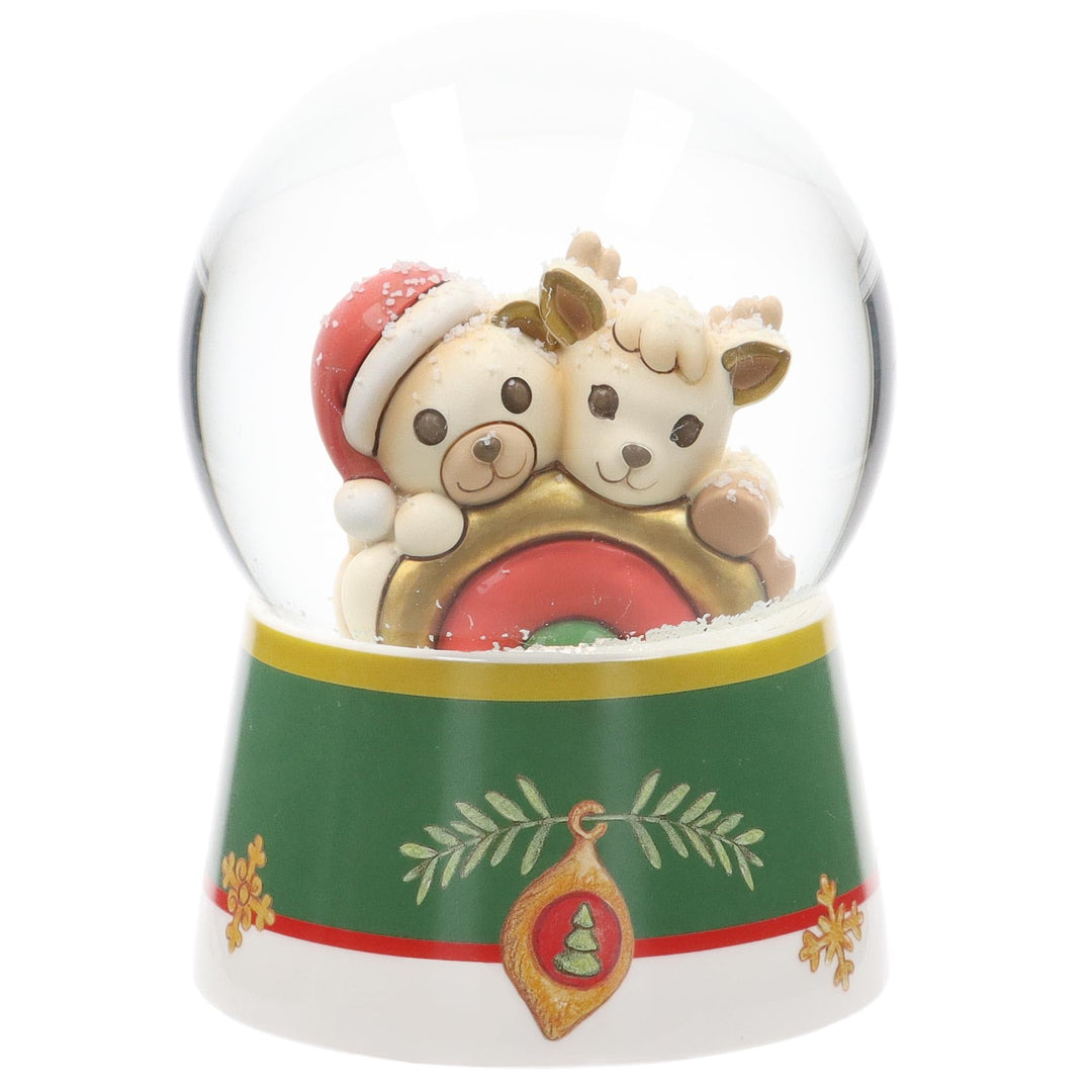 THUN, Boule de Neige mit Teddy und Rentier Robin mit Regenbogen aus Harz, Keramik und Glas, grosse V