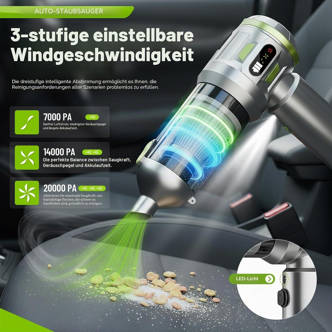 Handstaubsauger,Auto staubsauger stark,20000Pa Handstaubsauger Akku,4-in-1 Autostaubsauger,3 Gang Ak
