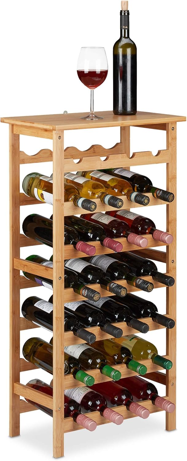 Relaxdays Weinregal Bambus, Getränkeregal für 28 Flaschen, HBT: 94 x 47 x 29 cm, Keller, Küche & Bar