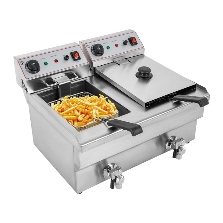 20L Elektrische Fritteuse, 6000W Kommerzielle Fritteuse mit 2 Bratkörbe und 2 Deckel, Aufsatzfritteu