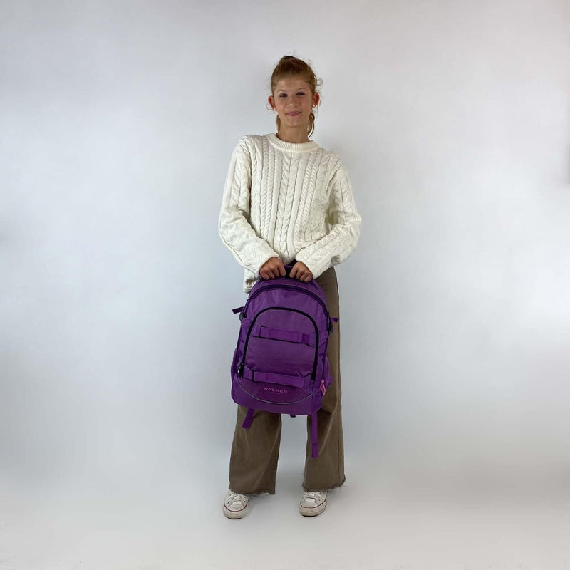 Walker 42041-053 - Schulrucksack Fame 2.0 "Uni Plum" mit 2 Fächern, Vorderfach mit Organizer, Seiten