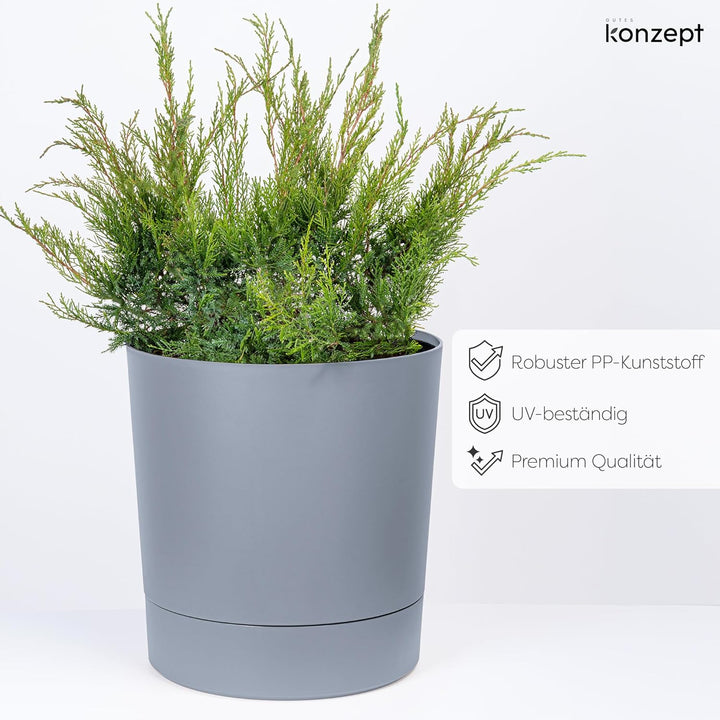 KONZEPT Blumentopf mit Untersetzer 38 cm - grosser Übertopf aus Kunststoff für Zimmerpflanzen, moder
