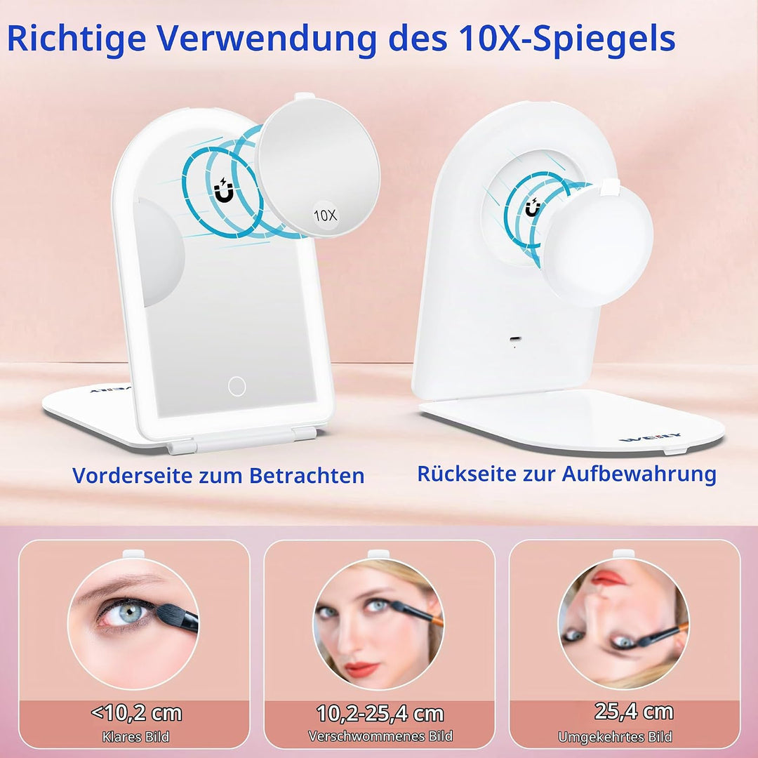 WEILY Schminkspiegel mit Beleuchtung, 10-Fach Vergrösserungsspiegel, Kosmetikspiegel mit LED Licht &amp;