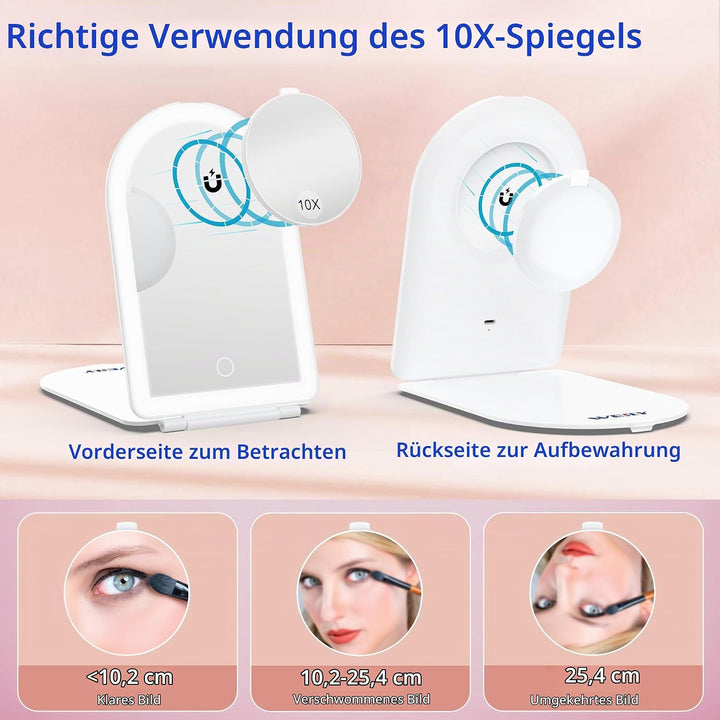 WEILY Schminkspiegel mit Beleuchtung, 10-Fach Vergrösserungsspiegel, Kosmetikspiegel mit LED Licht &amp;