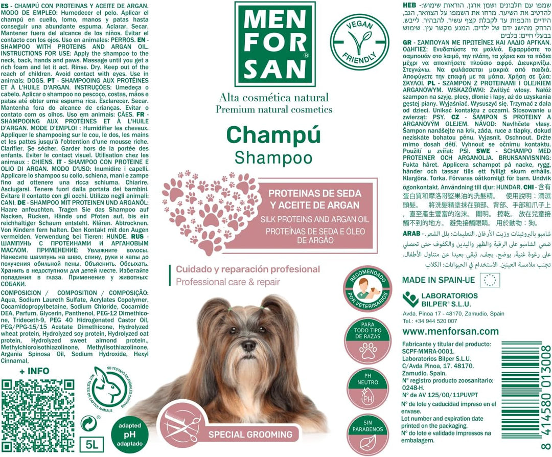 Menforsan Shampoo Seidenproteine und Arganöl Hunde - 5 Liter