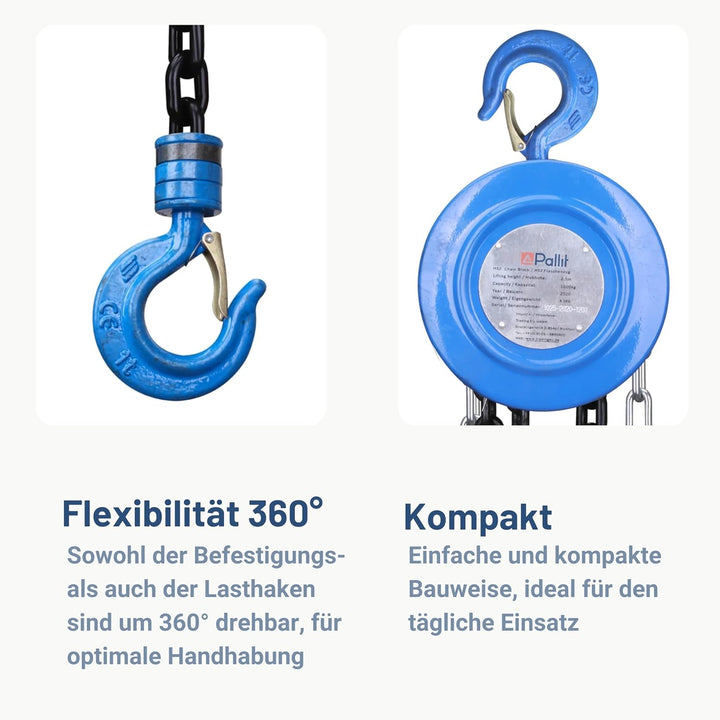 Pallit Flaschenzug 5000 kg Tragkraft CHAIN-L Kettenzug mit 2,5 m langer Stahlkette Robuster Seilzug